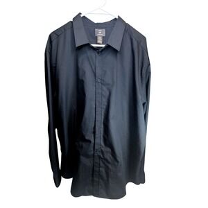 HM Mens Slim Fit Easy Iron Button Up Shirt Black Long Sleeve Dress Shirt XXL